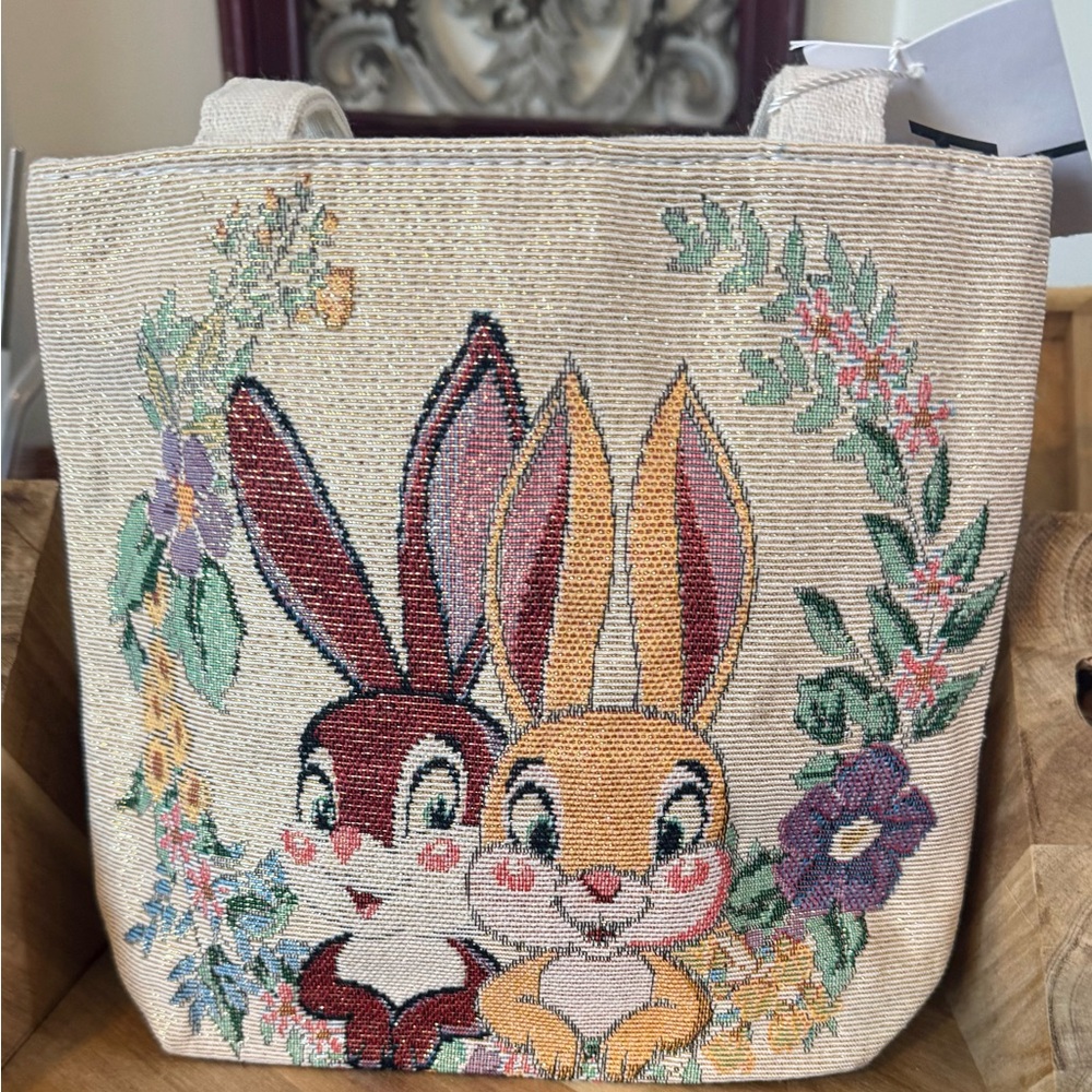Beige Floral Small Bunny Tote Bag- New-Boutique